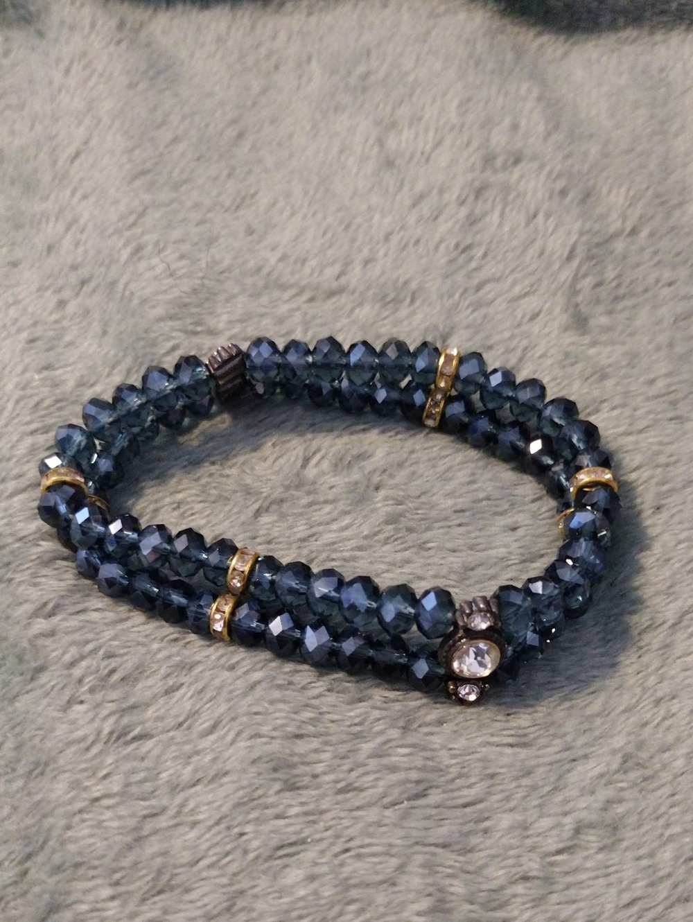 Blue Crystal Beaded Women's Bracelet with Gold Accents